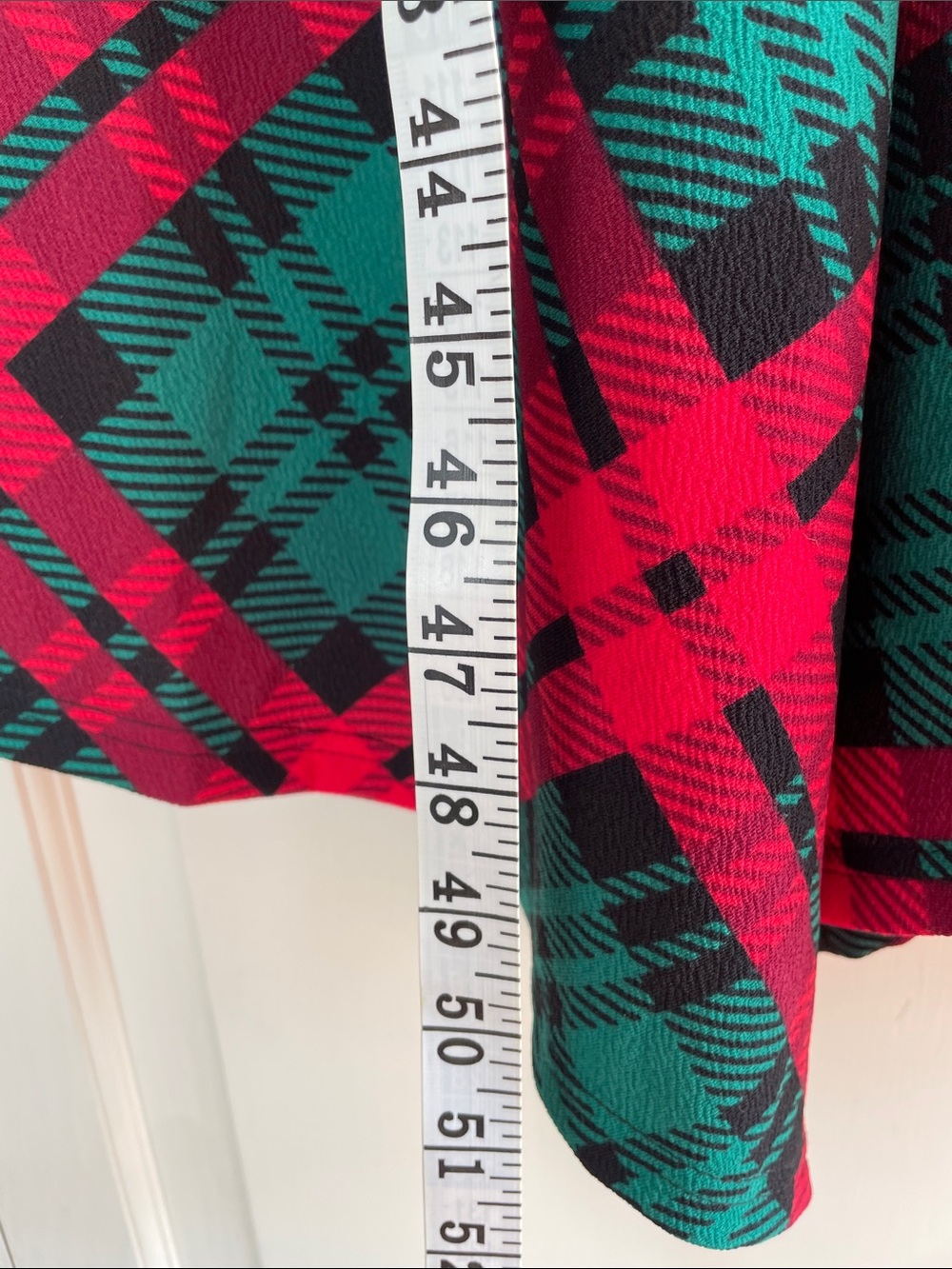 BloomChic Red & Green Plaid Button-Front V-Neck Long Sleeve Dress with Hanky Hem - Picture 4 of 10